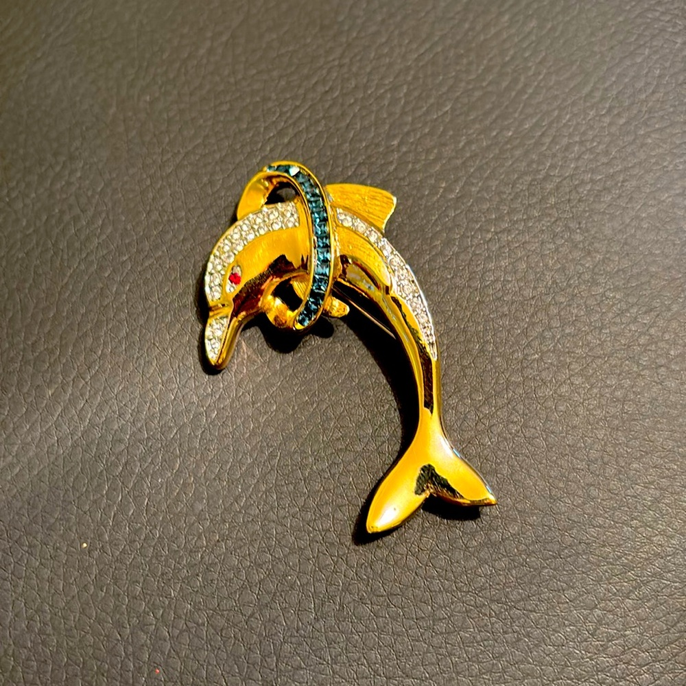 Vintage Fifth Avenue Collection Swarovski Dolphin Brooch Pin